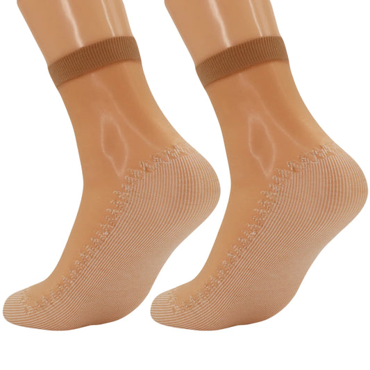 3 Pairs Women'S Anti-Slip Sheer Ankle Socks with Cotton Sole and Reinforced Toe